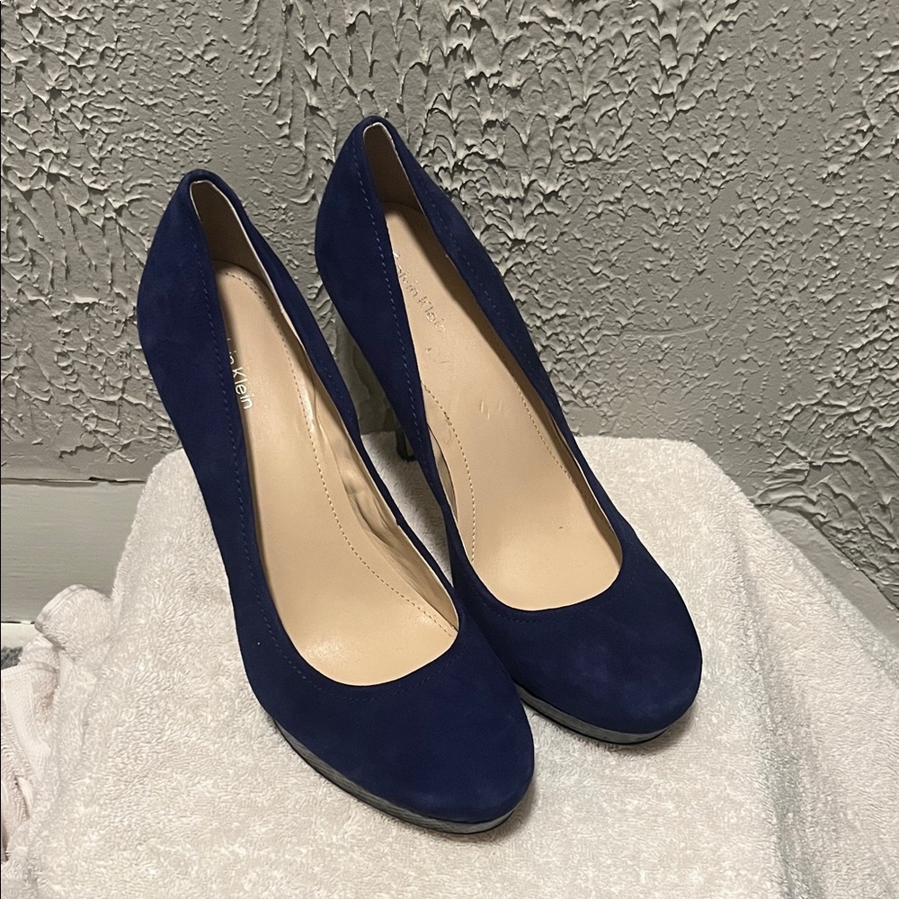 Calvin Klein Deep Blue Suede Heeled Pumps
